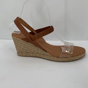 Andre Assous Alberta Espadrille sandal clear brown wedge platform leather 39 8.5